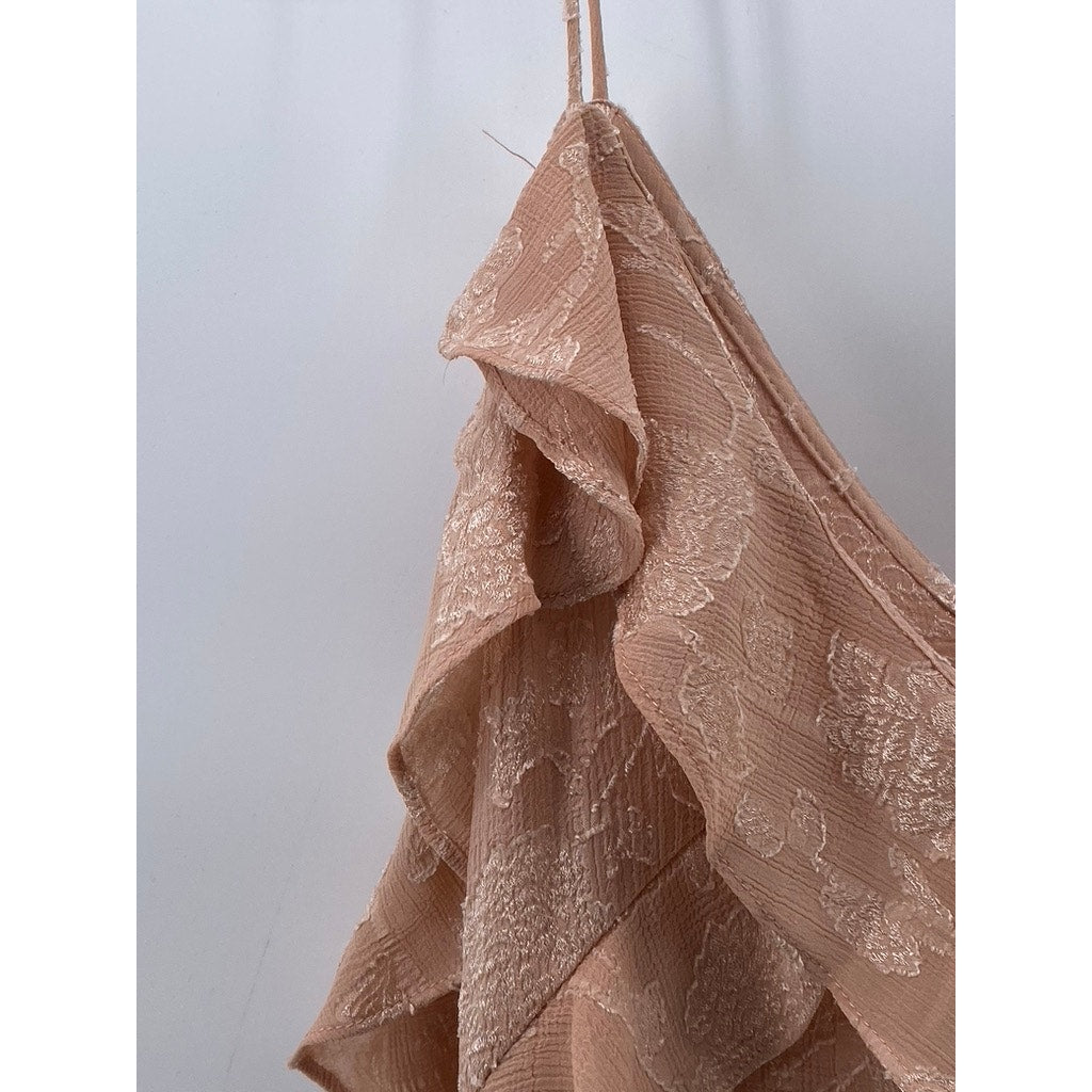 ZARA Women's Salmon Pink Jacquard Ruffle Spaghetti Strap V-Neck Tank Top SZ M