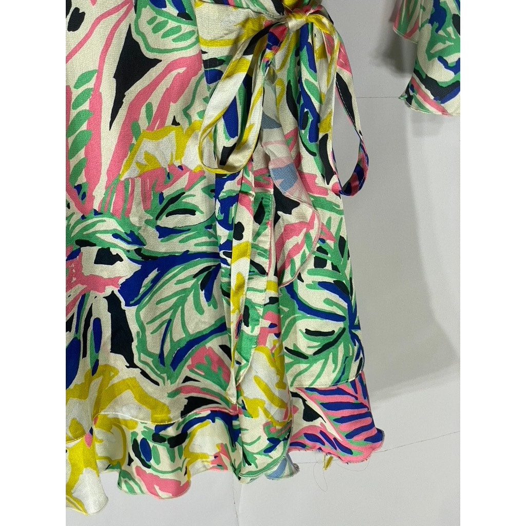 OUTRAGEOUS FORTUNE Women's Summer Floral Long Sleeve Ruffle Wrap Dress SZ 12