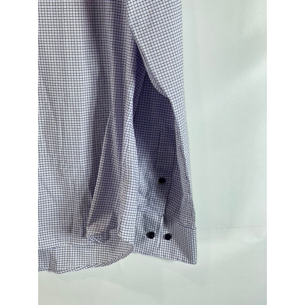 DAVID DONAHUE Men's White/Purple Mini Square Button-Up Long Sleeve Shirt SZ XL