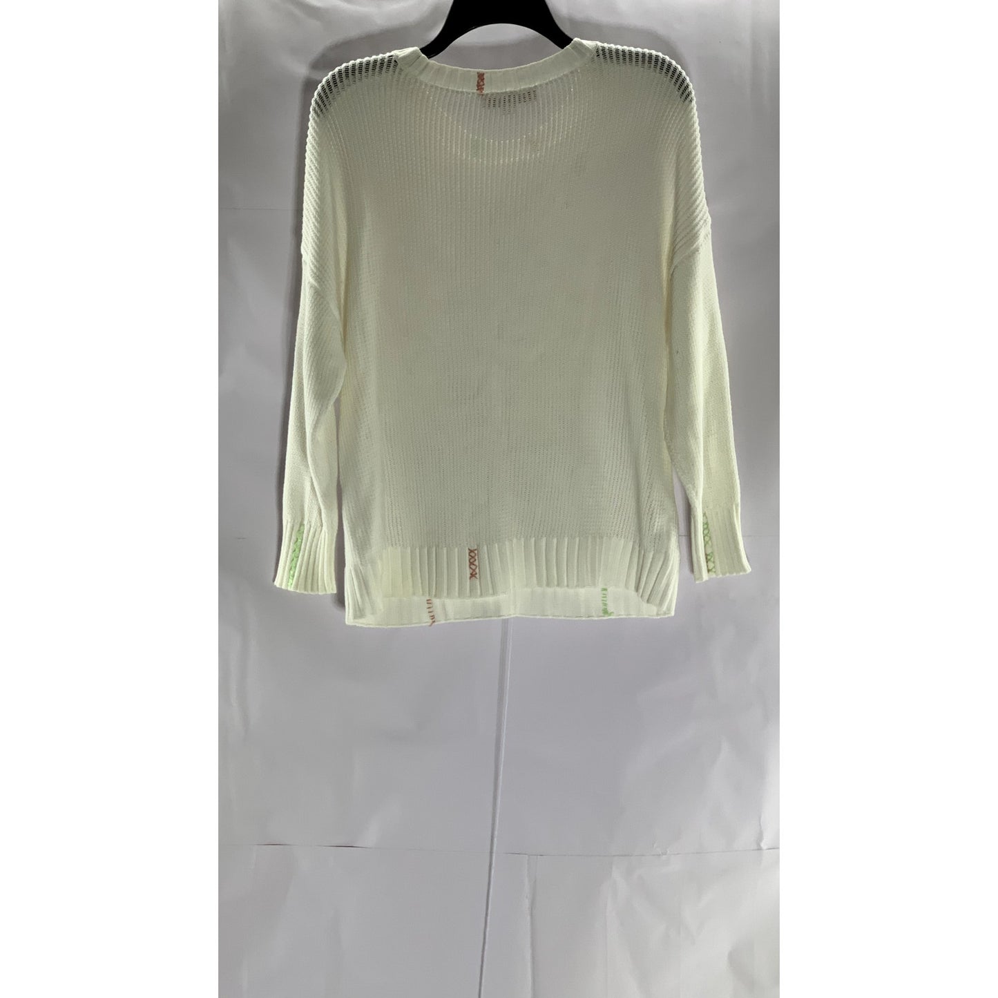 LOFT Women's White Knit Crewneck Elliptical Hem Pullover Sweater SZ XL