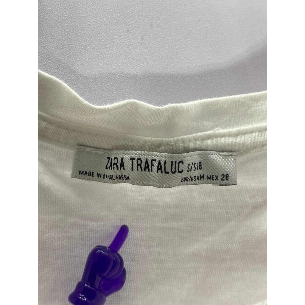 ZARA TRAFALUC Women's White Crewneck Short Sleeve Twist-Front Crop Top SZ S