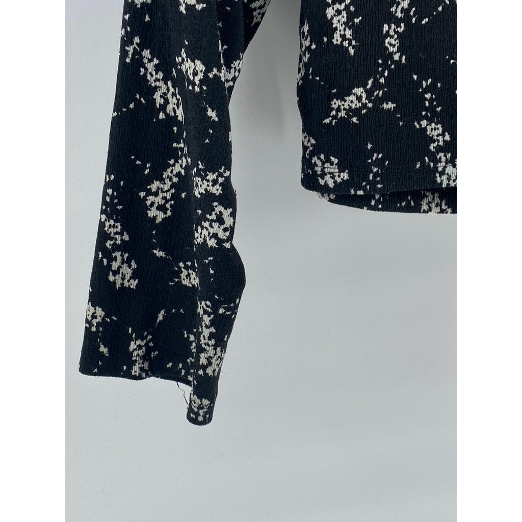 ANTHROPOLOGIE Women's Black-Beige Printed Sweetheart Long Sleeve Top SZ XL