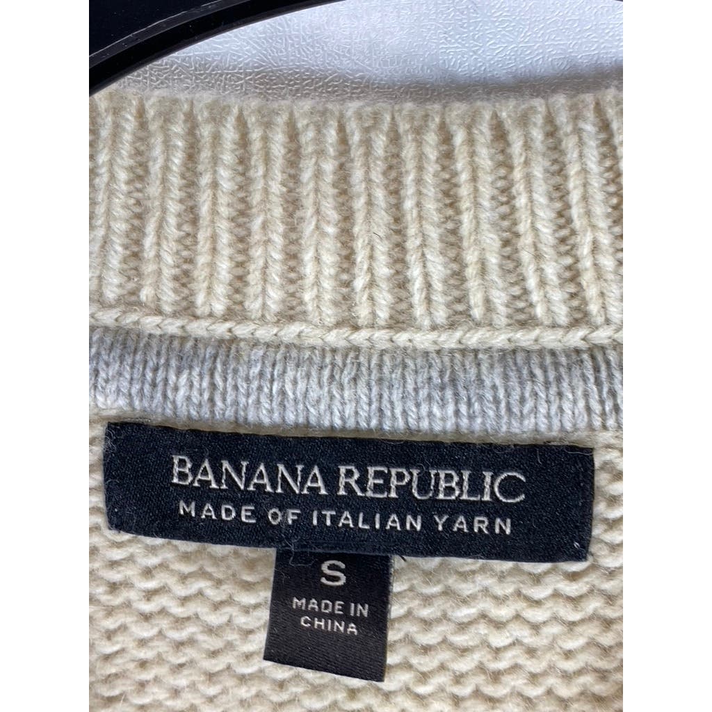 BANANA REPUBLIC Men's Cream Extra Fine Merino Wool-Blend Cable-Knit Sweater SZ S
