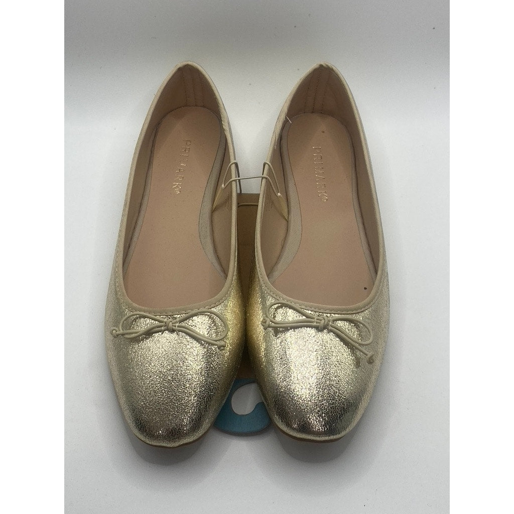 PRIMARK Women's Gold Metallic Round-Toe Slip-On Ballet Flats SZ 8