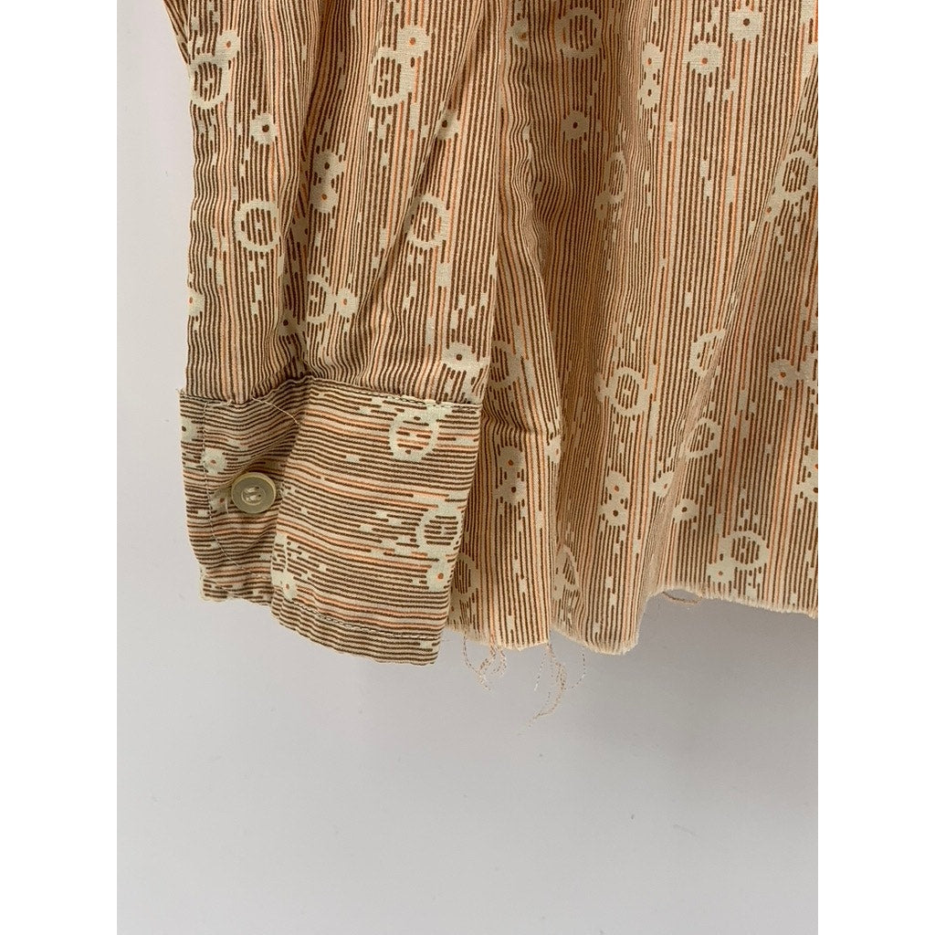 ABUNDUNT YEAR Women's Vintage Tan Printed Long Sleeve Button-Up Shirt SZ S