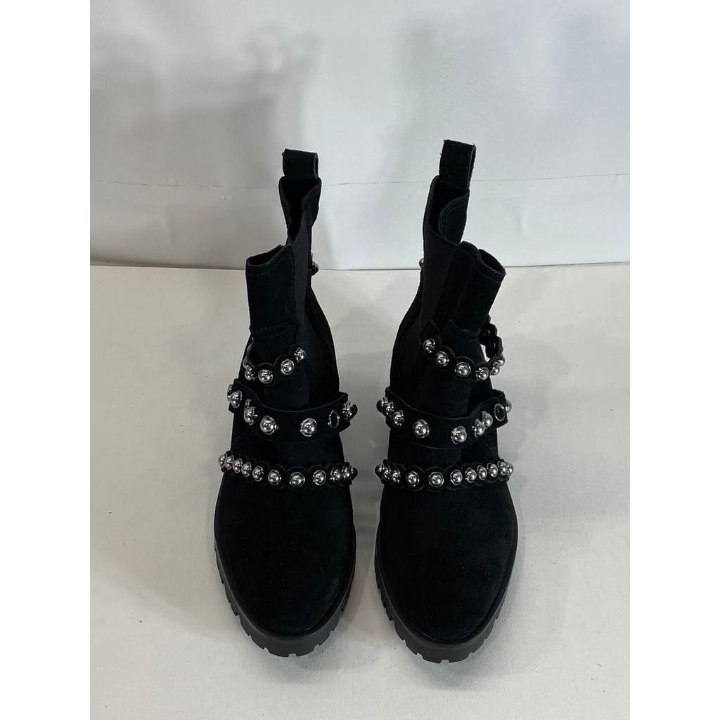 KARL LAGERFELD PARIS Women's Black Pia Faux Pearl Studded Chelsea Boots SZ 7.5