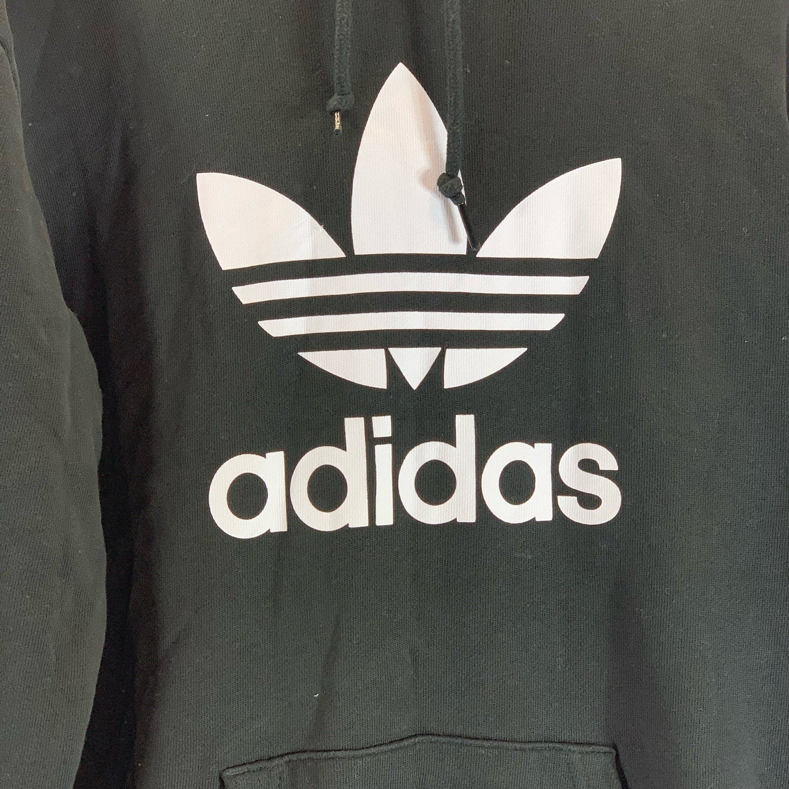 ADIDAS Men's Black/White Original Adidcolor Trefoil Classic Pullover Hoodie SZ M