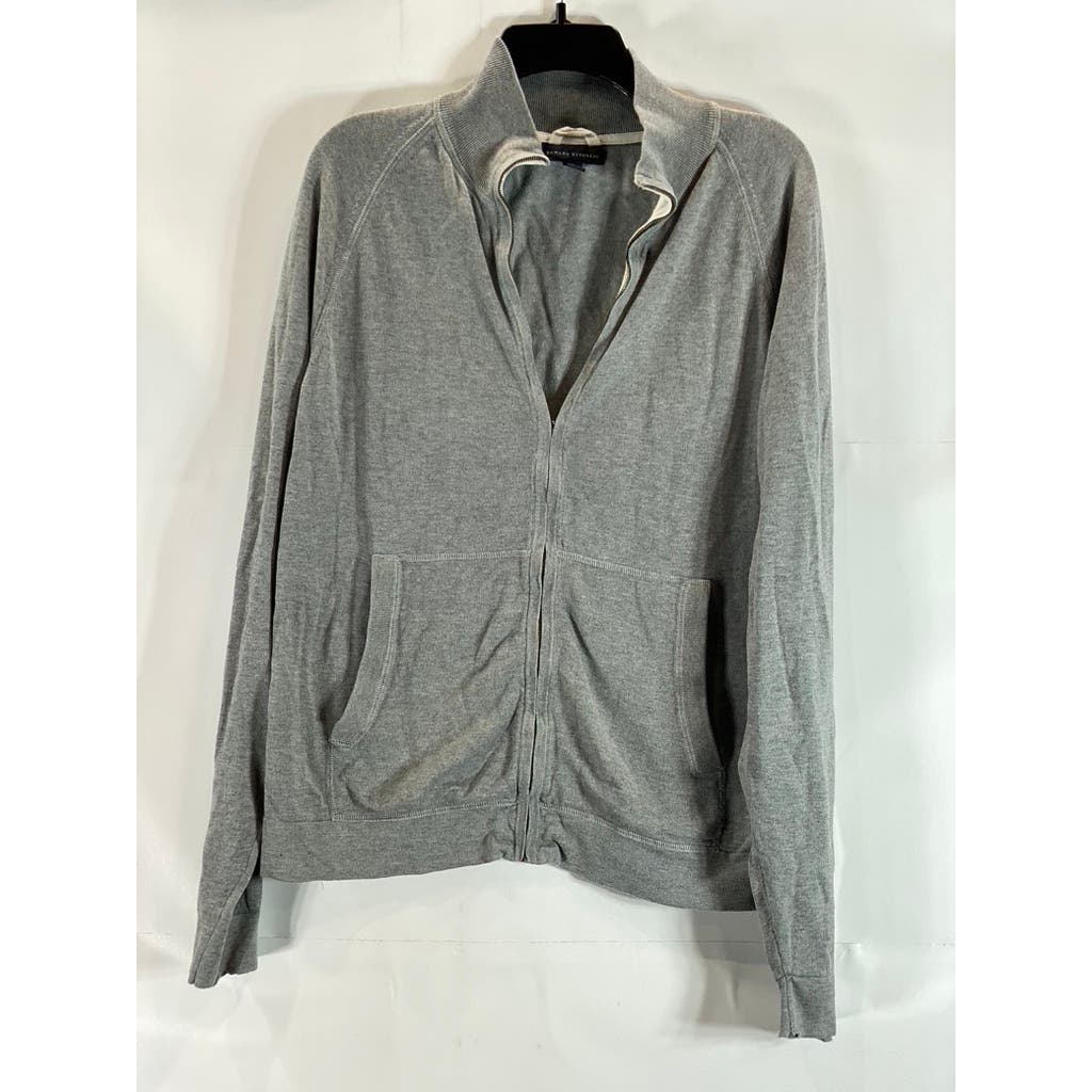 BANANA REPUBLIC Men's Light Grey Supima-Wool Zip-Up Stand Collar Sweater SZ L