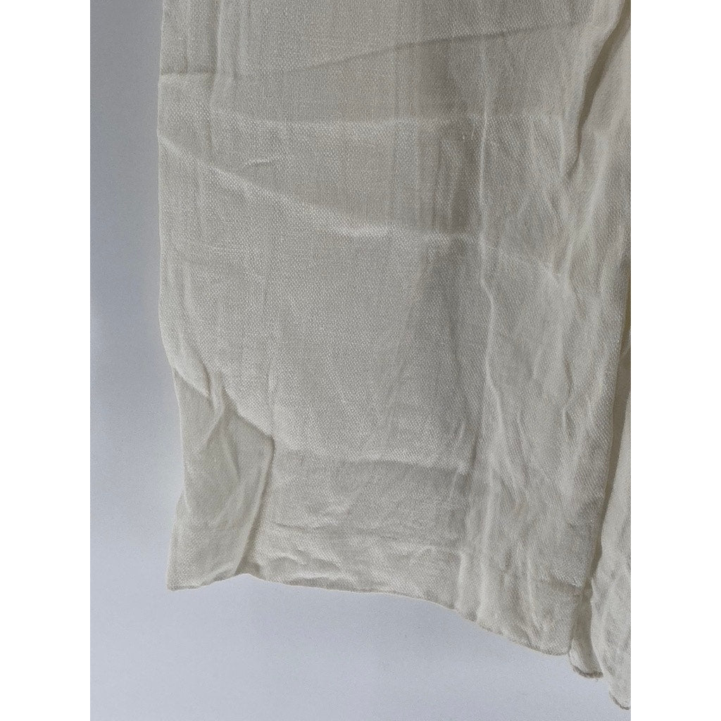 ZARA Women's White Linen Straight-Leg Relaxed-Fit Casual Pants SZ M