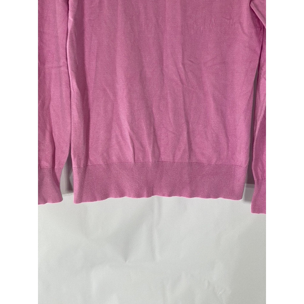 ANN TAYLOR LOFT Women's Pink Crewneck Shoulder-Button Sweater SZ M