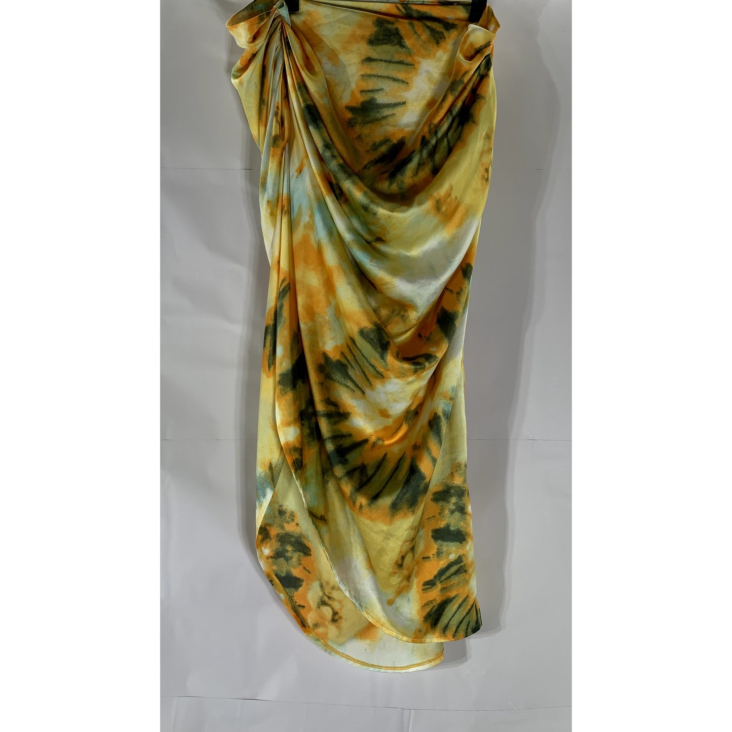 PRETTY LITTLE THINGS Women's Orange Tie-Dye Ruched Side Midi Pull-On Skirt SZ 12