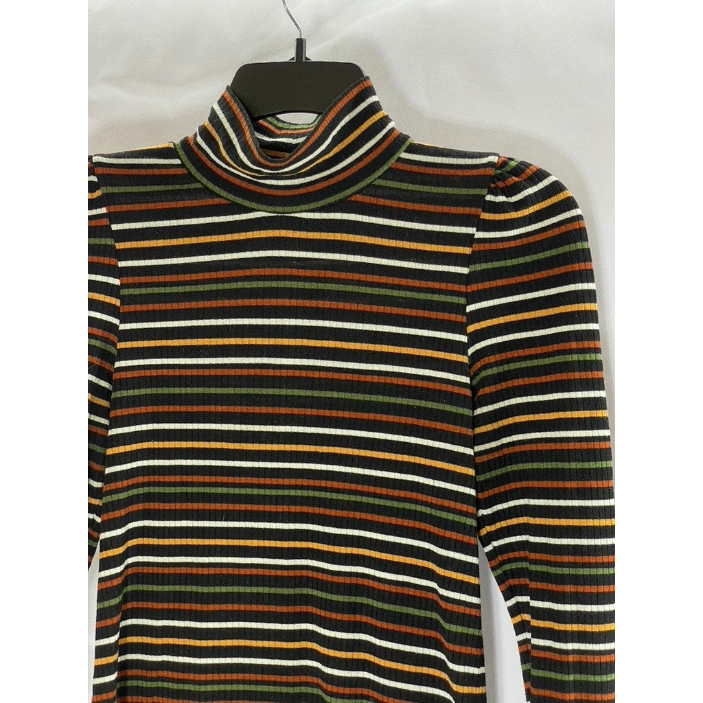 FREE PEOPLE Women's Black-Multicolor I'm Cute Striped Turtleneck Top SZ XS
