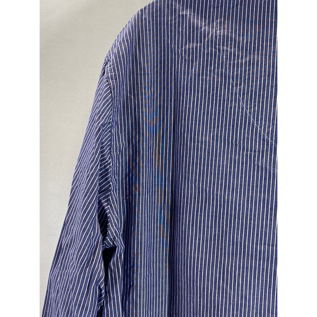 SAKS FIFTH AVENUE Men's Blue/White Striped Button-Up Long Sleeve Shirt SZ XL