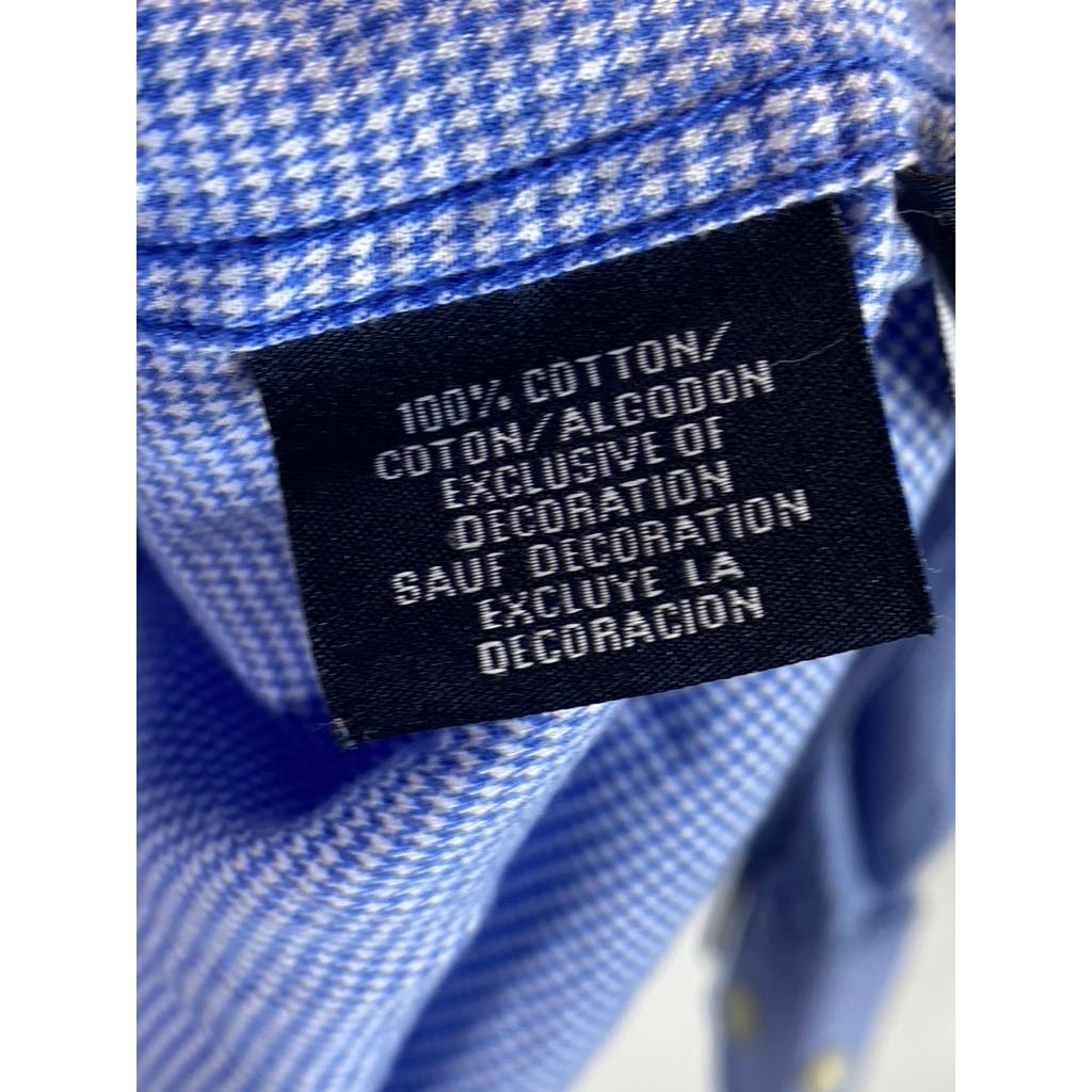 TOMMY HILFIGER Men's Blue Printed Regular-Fit Button-Up Long Sleeve Shirt SZ M