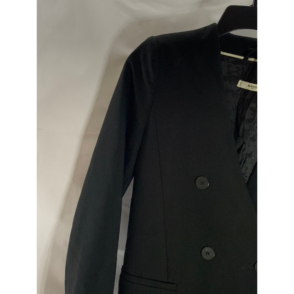 MANGO SUIT Women's Black Solid Double-Breasted Collarless Blazer SZ 2XS
