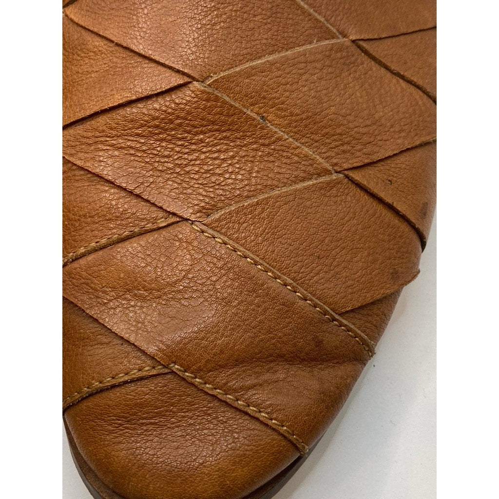 SEYCHELLES Women's Cognac Leather Almond-Toe Slip-On Flat Mule Shoes SZ 7.5