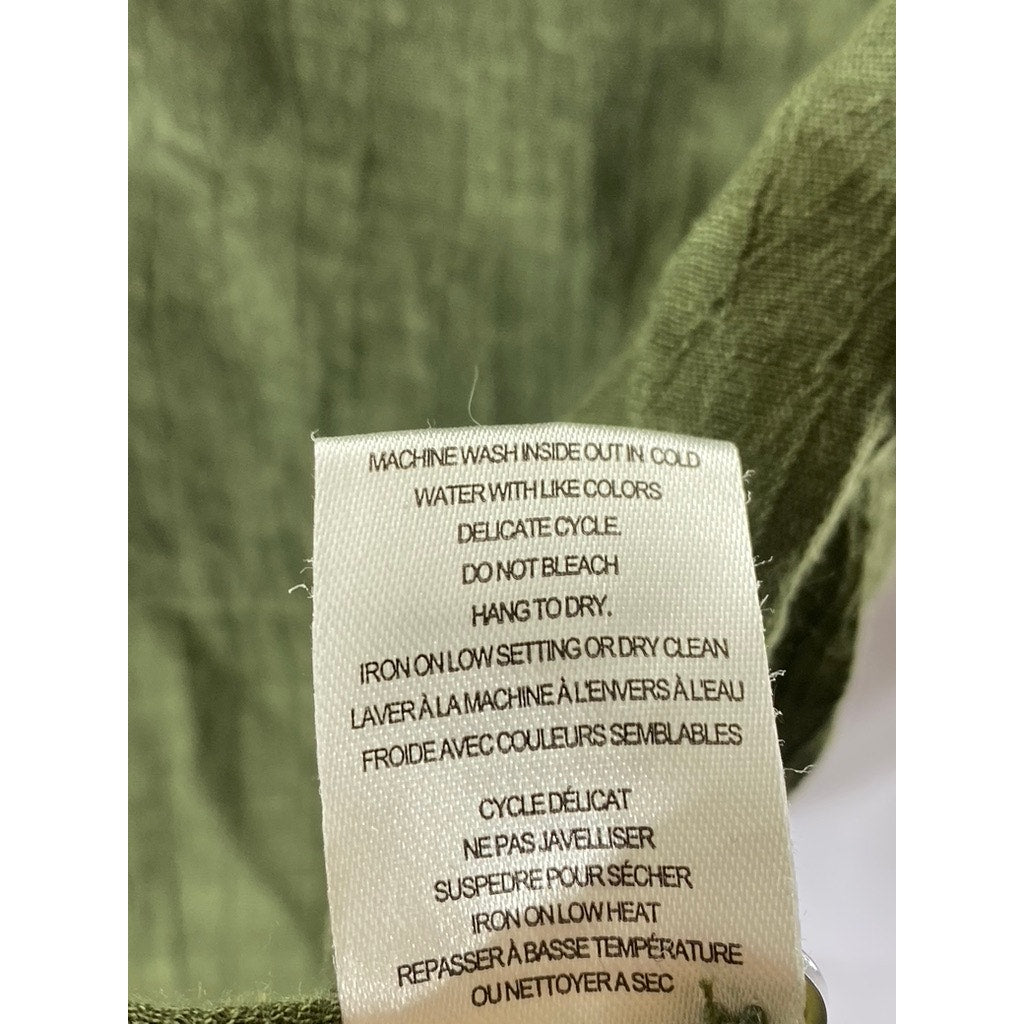 TAMARA H. Women's Olive Green Button-Up Sleeveless Sheer Top SZ S