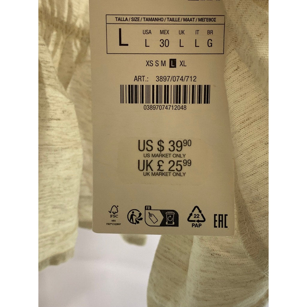 ZARA Women's Tan Straight-Neck Ruffle Elastic Waist Strap Rustic Top SZ L