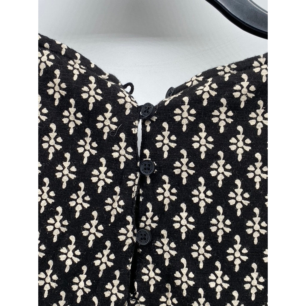 FATFACE Women's Black Printed Crewneck Short Sleeve Simone Knee Length Dress SZ8