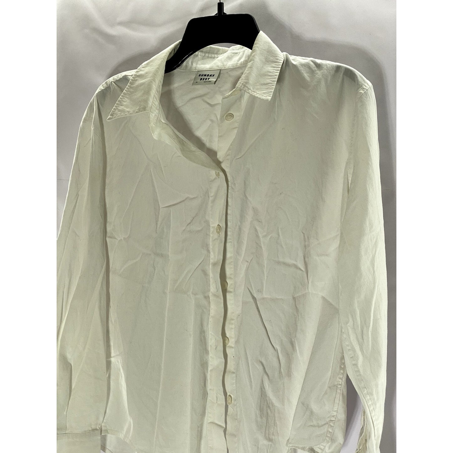 SUNDAY BEST Women's White Solid Button-Up Regular-Fit Long Sleeve Shirt SZ XS