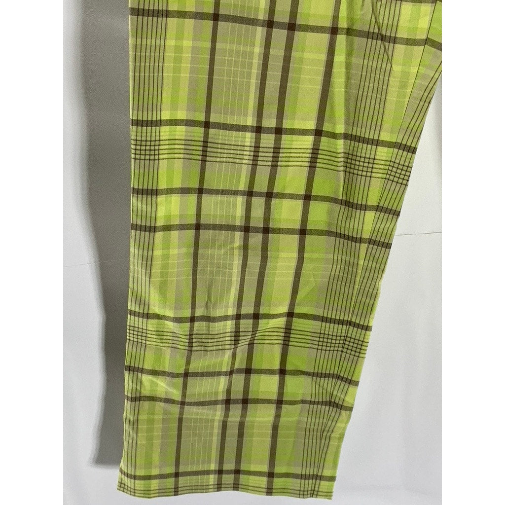 ANN TAYLOR Women's Vintage Petite Yellow/Brown Plaid Stretch Ankle Pant SZ 2P
