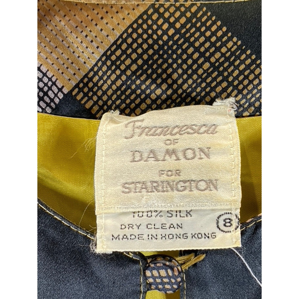 FRANCESCA OF DAMON FOR STARINGTON Women's Tan/Yellow Vintage Plaid Silk Coat SZ8