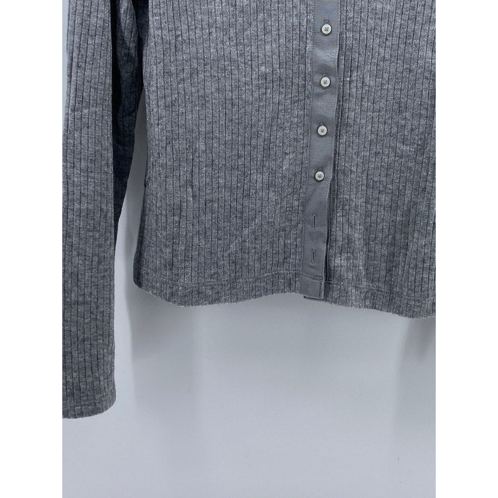 AERIE Women’s Heather Gray Ribbed Long Sleeve Button-Up Top SZ L