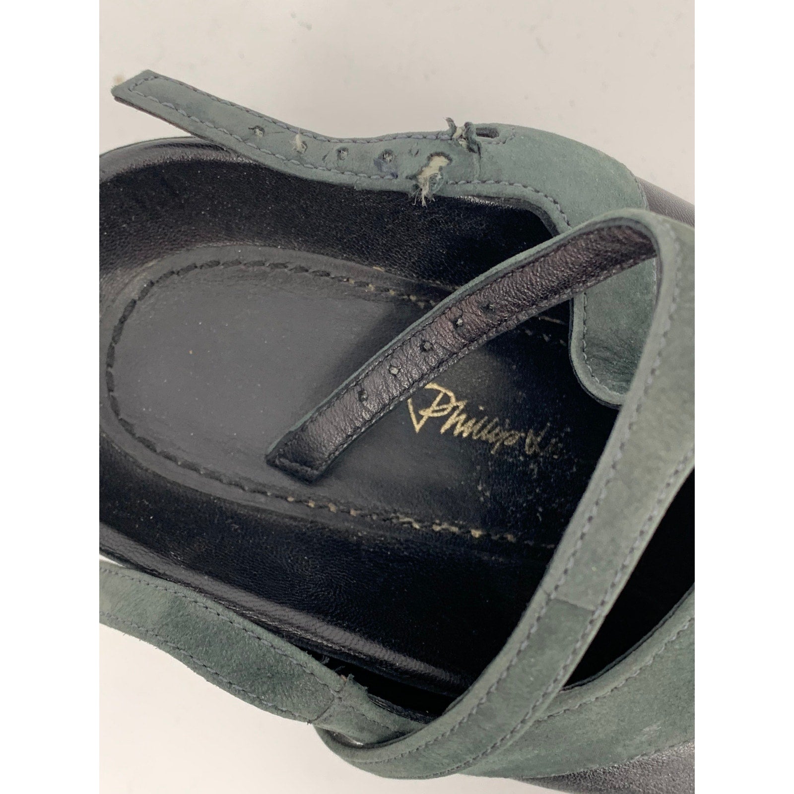 3.1 PHILLIP LIM Women's Washed Black Double Strap Peep-Toe Heeled Shoes SZ 7.5