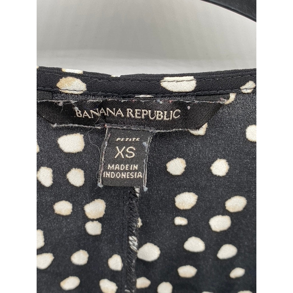 BANANA REPUBLIC Women's Petite Black-White Dot Print Surplice Top SZ XSP
