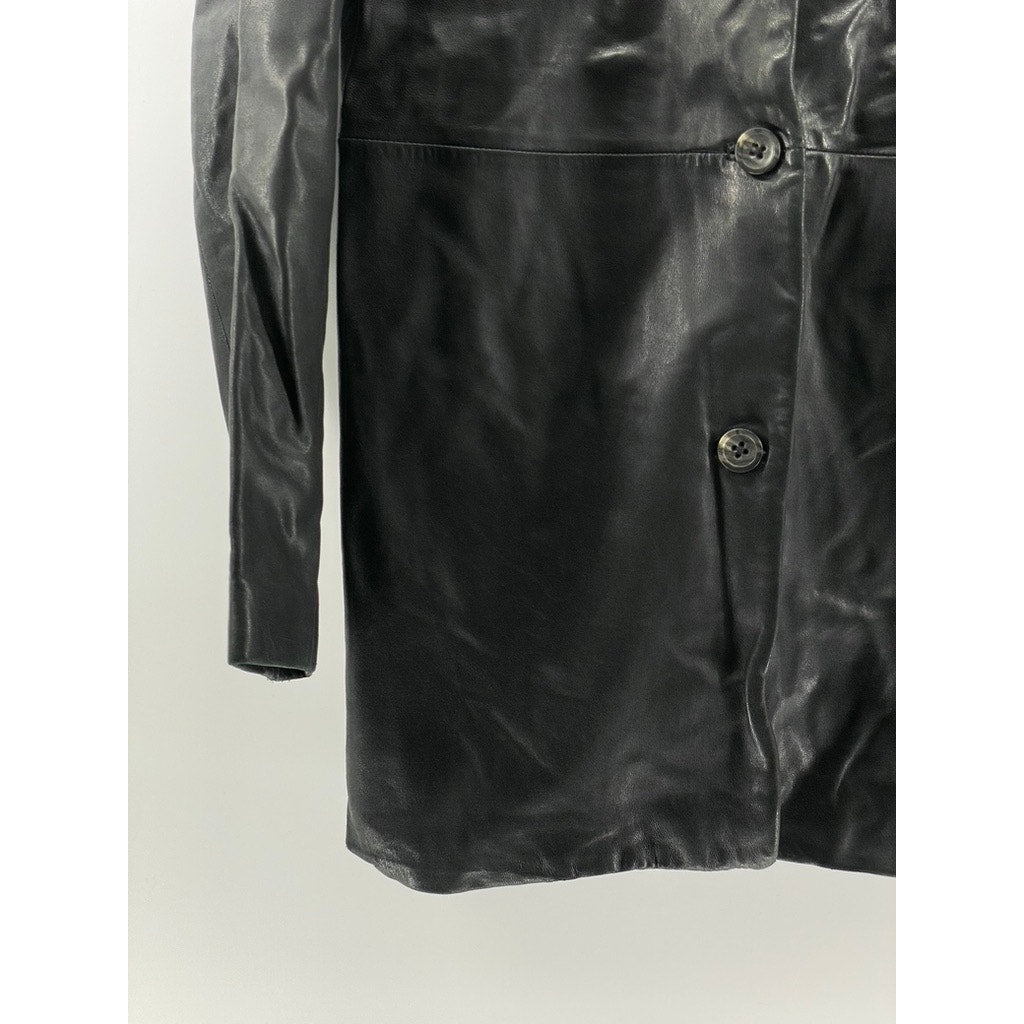 BANANA REPUBLIC Women's Black Button-Up Leather Streetwear Coat SZ S