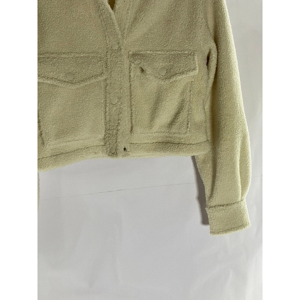 ABERCROMBIE & FITCH Women's Beige Sherpa Snap-Button Cropped Jacket SZ XS