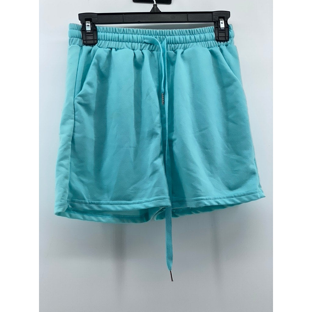 UNBRANDED Women's Light Blue Drawstring Casual Pull-On Shorts SZ S