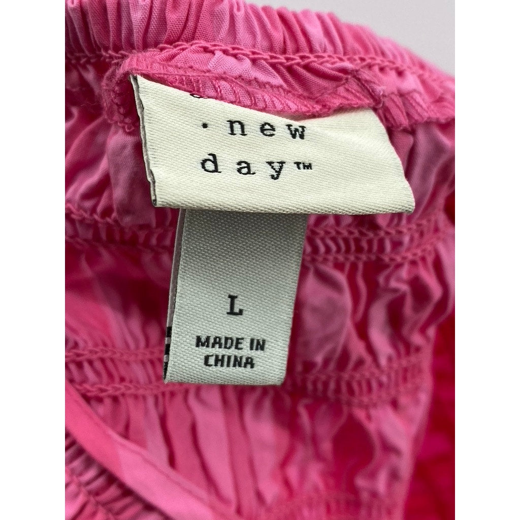 A NEW DAY Women's Pink Wide Stripe Smocked A-Line Tie-Strap Midi Dress SZ L
