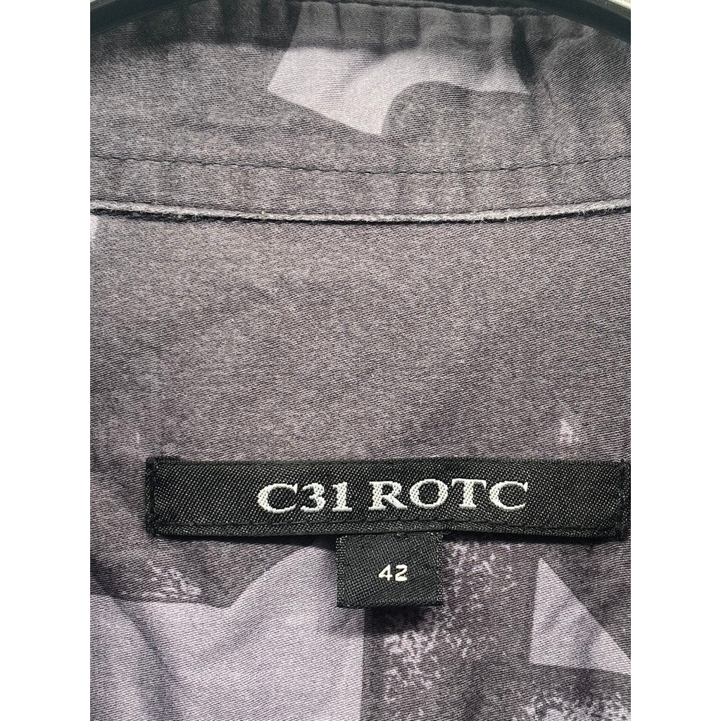 C31 ROTC Men's Gray Printed Regular-Fit Button-Up Long Sleeve Shirt SZ 42(L)