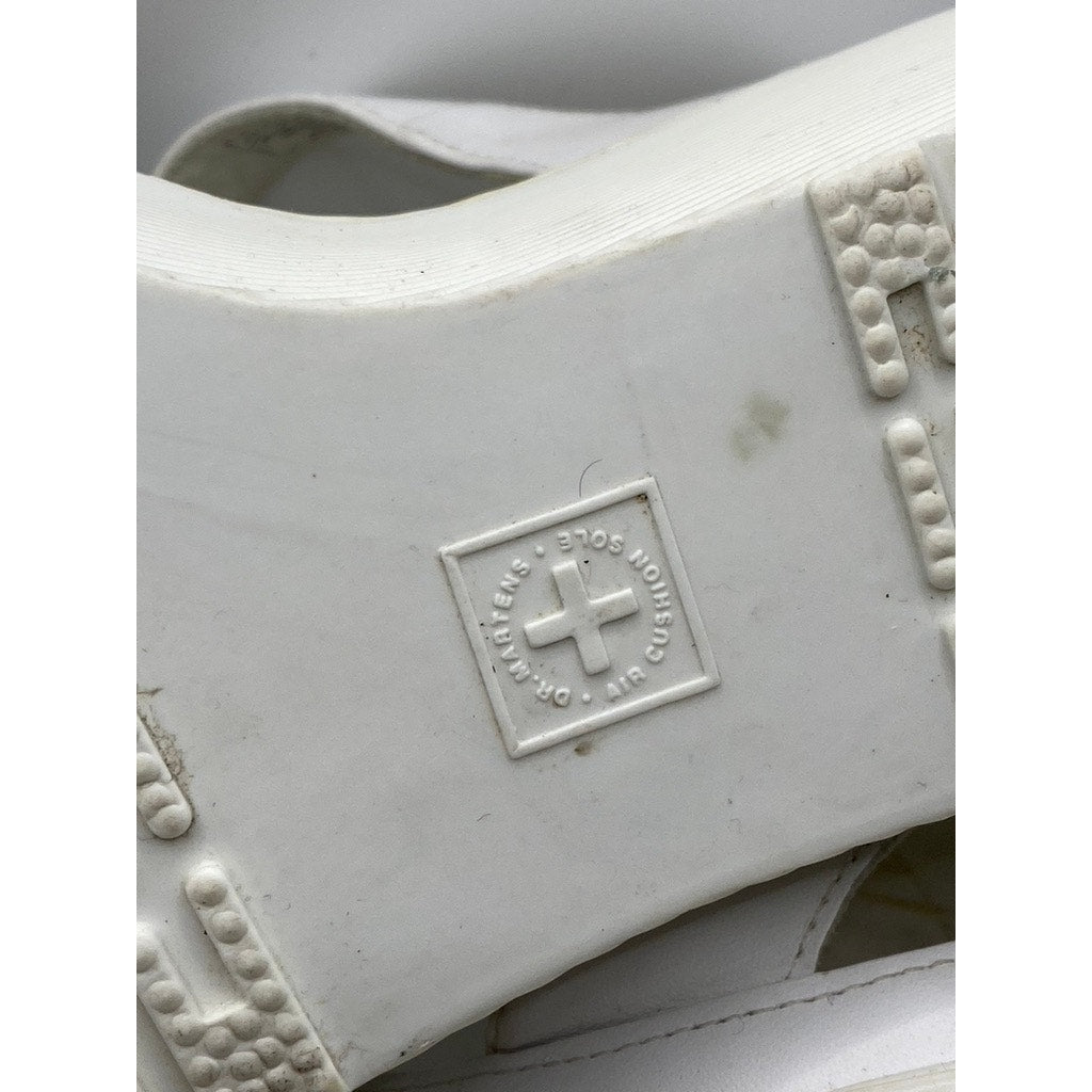 DR. MARTENS Women's White T-Strap Peep-Toe Wedge Platform Sandals SZ 8