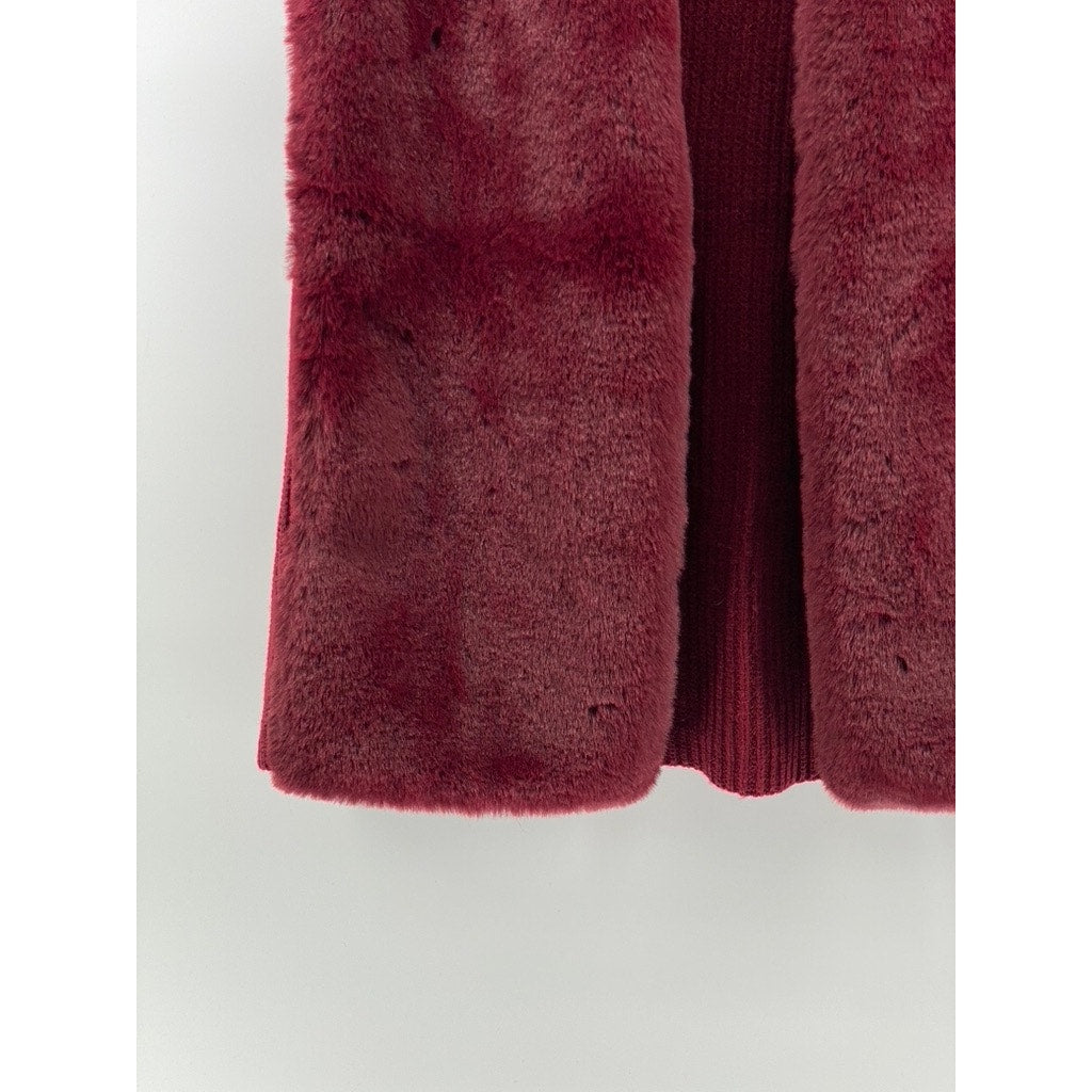 LIZ CLAIBORNE Women's Maroon Faux-Fur Knit Open-Front Sleeveless Vest SZ S