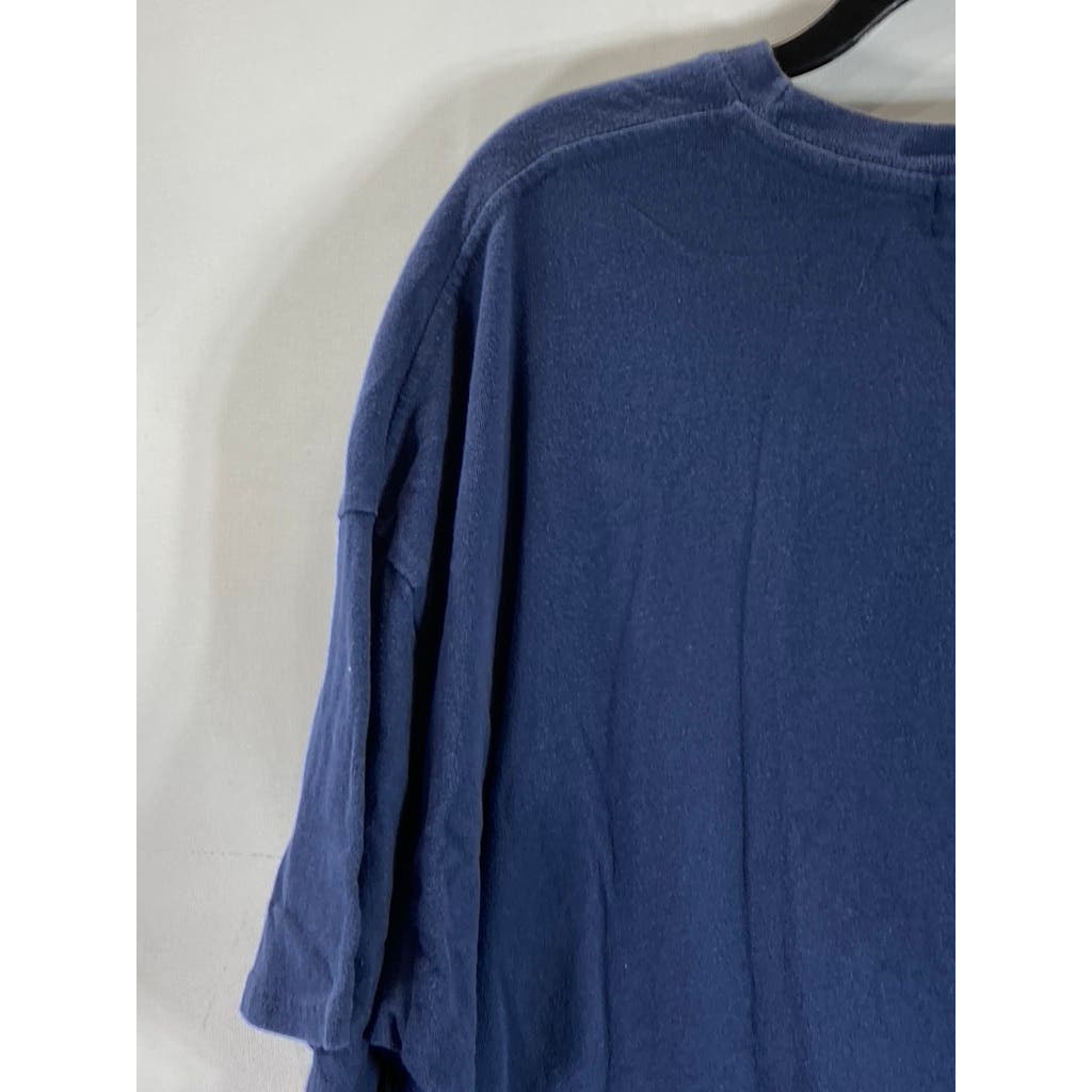 BOOHOO Men's Navy Crewneck Oversized Tonal Drip Face Graphic T-Shirt SZ L