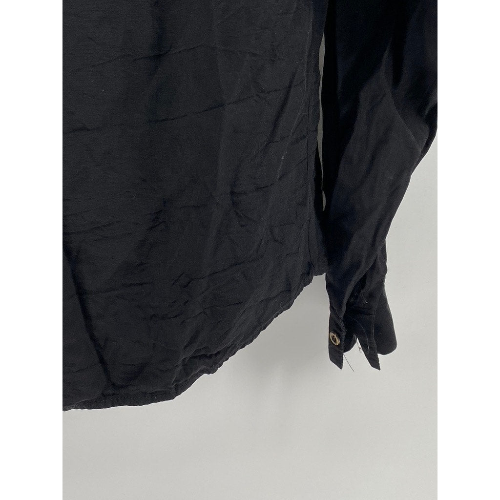 ARDMORE Women's Vintage Black Solid Button-Up Long Sleeve Top SZ M