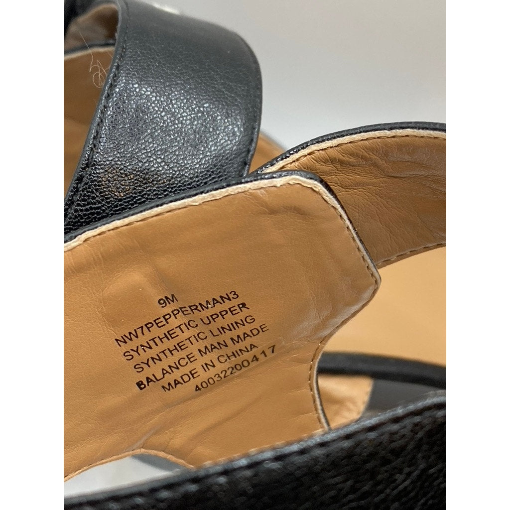 NINE WEST Women's Black Pepperman Round-Toe Ankle-Strap Wedge Sandals SZ 9