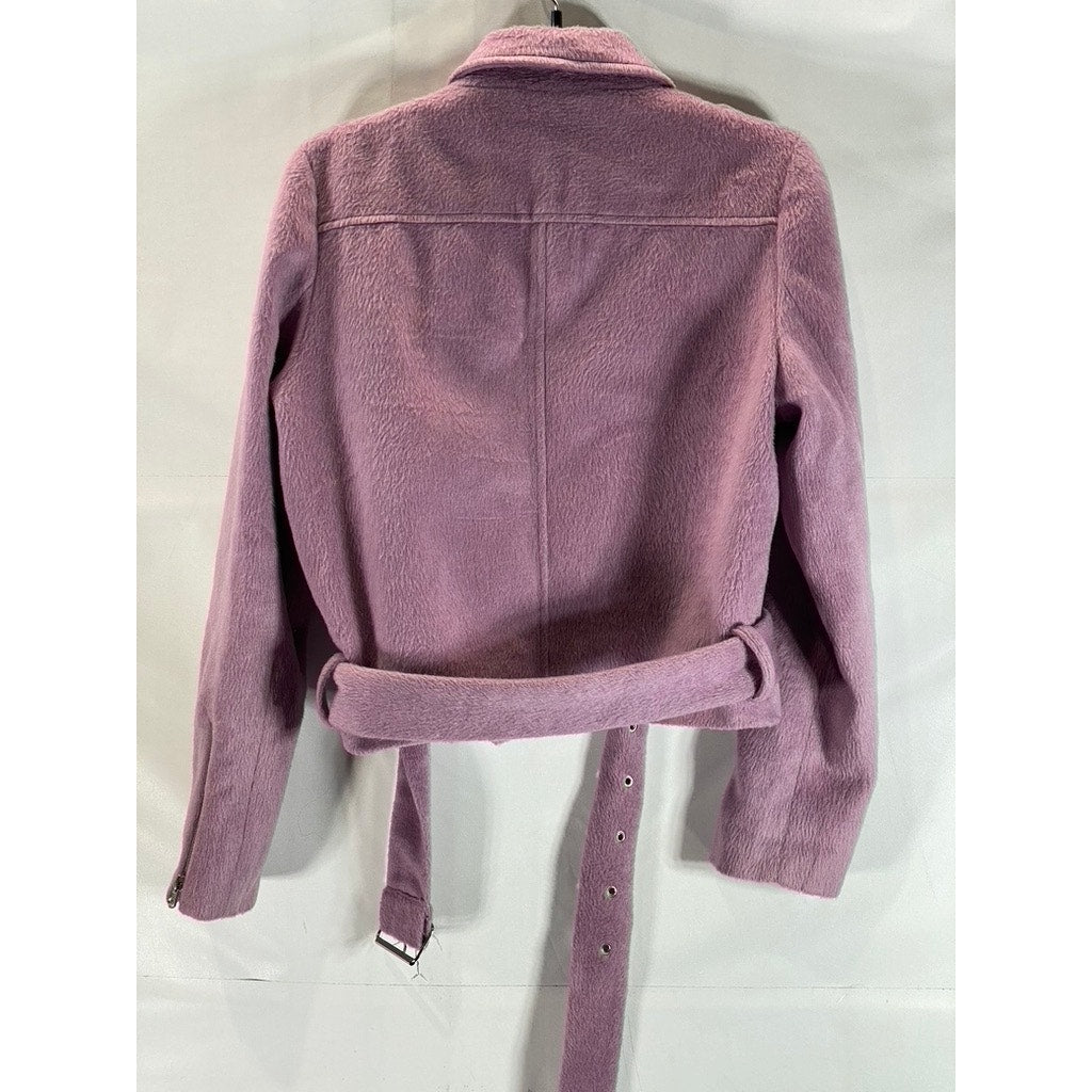 FOREVER 21 Women's Pink Plush Asymmetrical Motorcycle Cropped Jacket SZ L