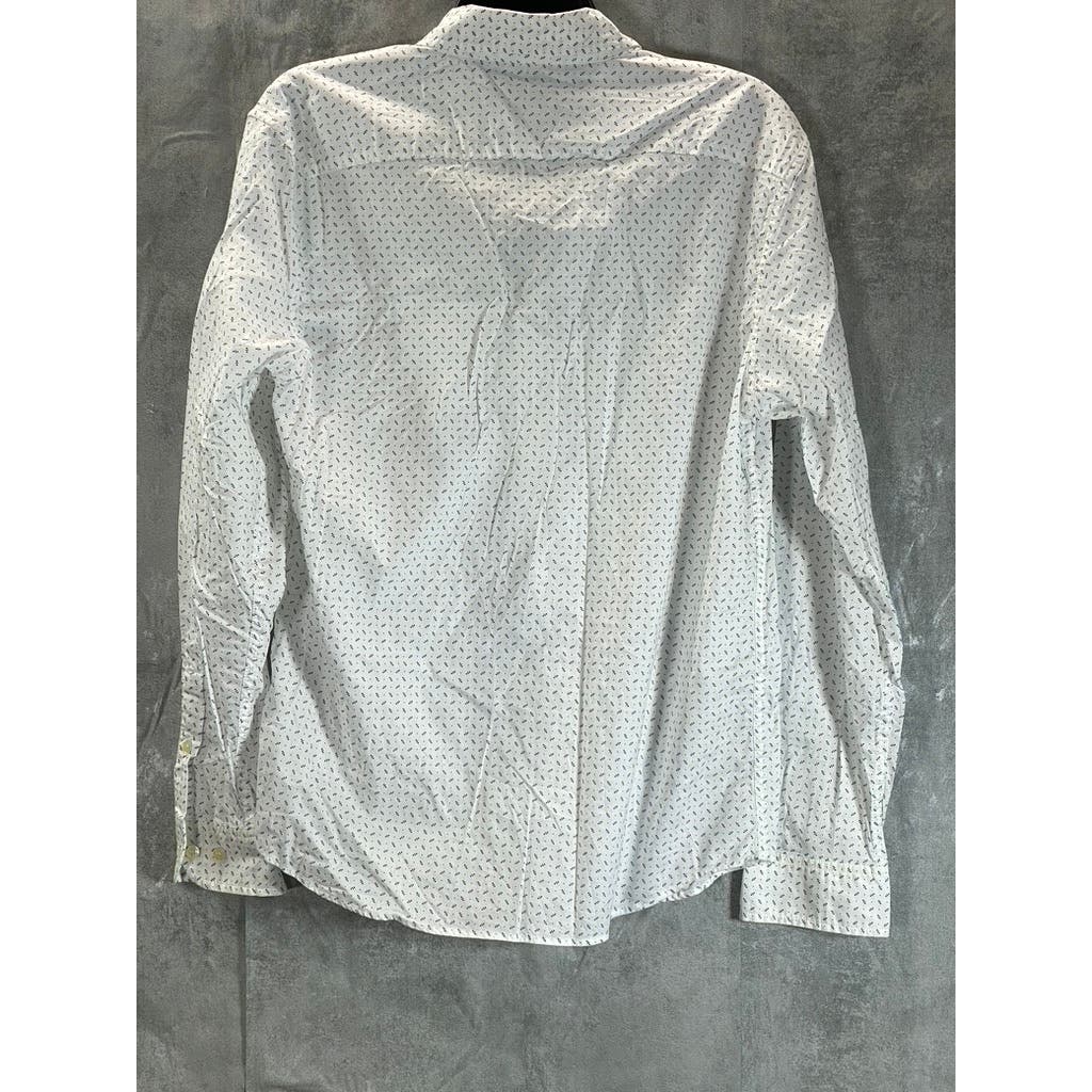 BANANA REPUBLIC Men's White/Grey Print Organic Cotton Untucked Fit Shirt SZ M