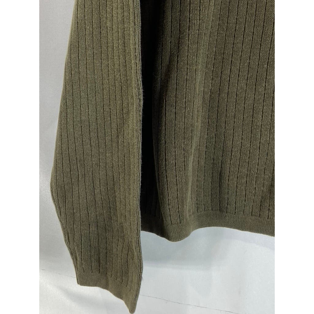 J. CREW Men's Olive Green Cotton Ribbed V-Neck Pullover Sweater SZ M