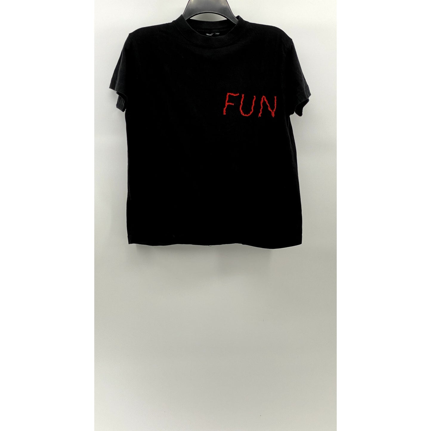 UNBRANDED Men's Black-Red Embroidered Crewneck Short Sleeve Casual T-Shirt SZ S