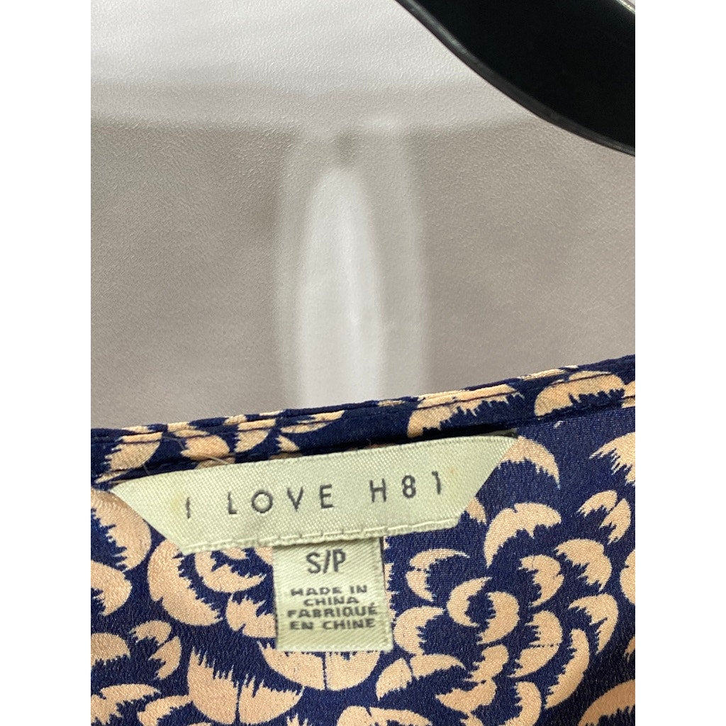 I LOVE H81 Women's Navy-Pink Printed Scoop-Neck Short Sleeve Top SZ S