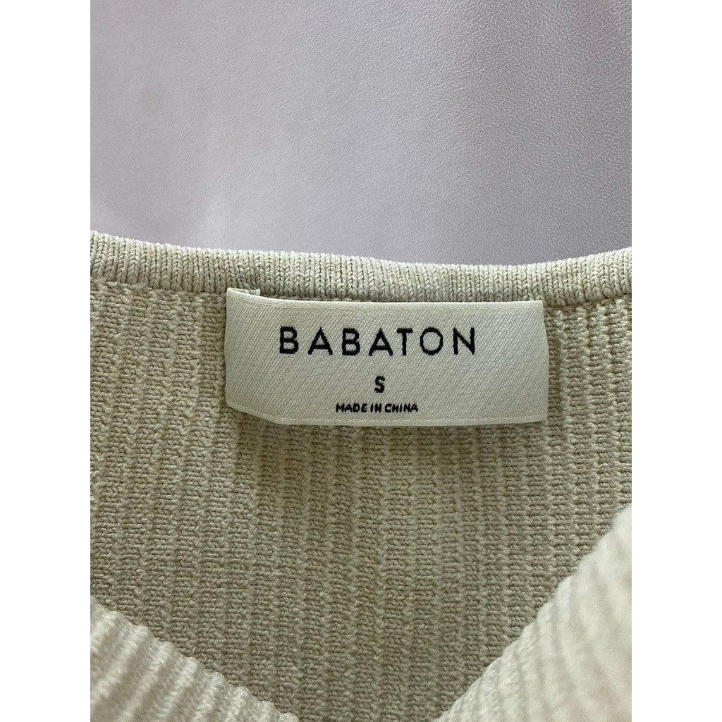 BABATON Women's Tan Ribbed Tie-Neck Halter Scoop-Neck Crop Top SZ S