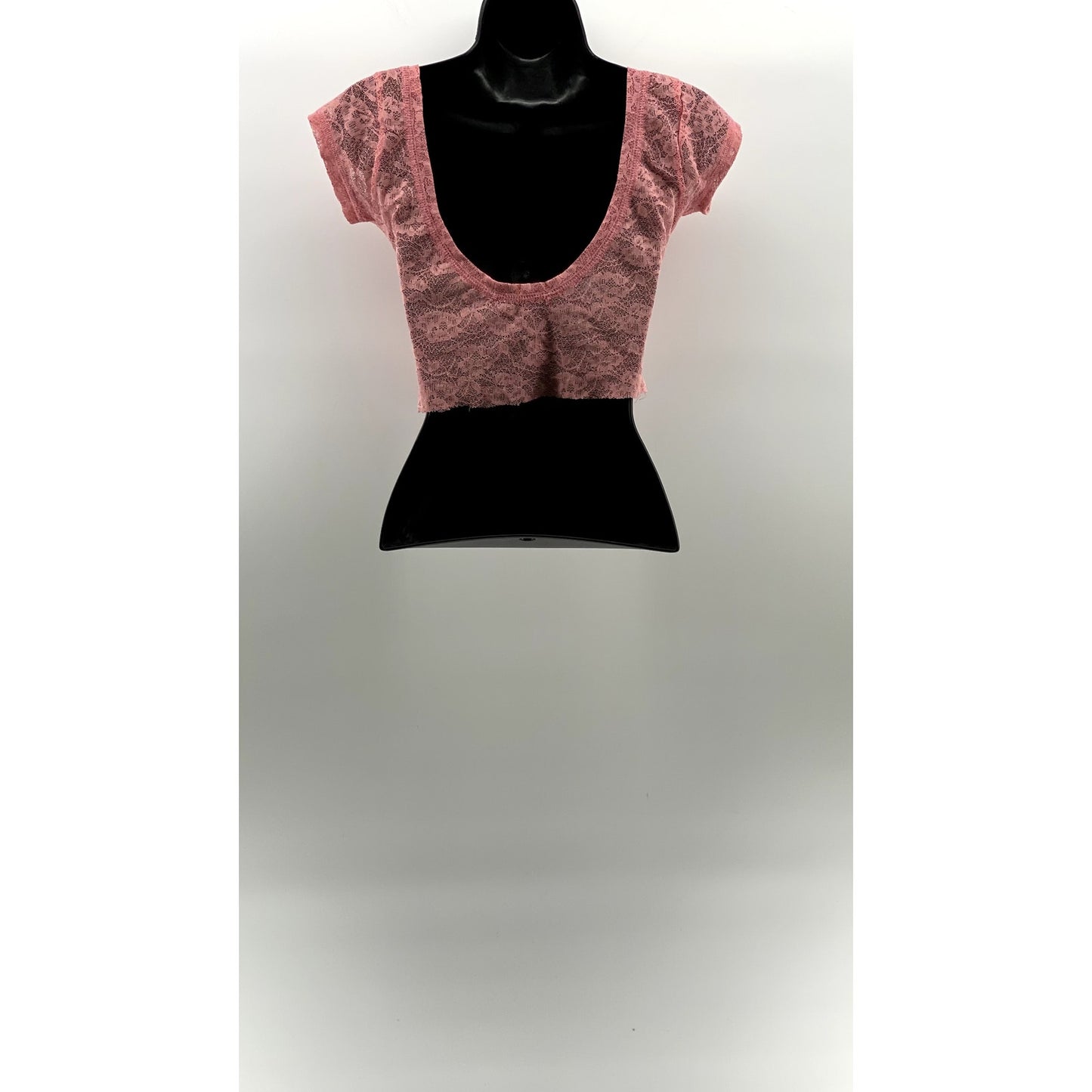 UNBRANDED Women's Light Pink Crewneck Lace Short Sleeve Cropped Top SZ XS