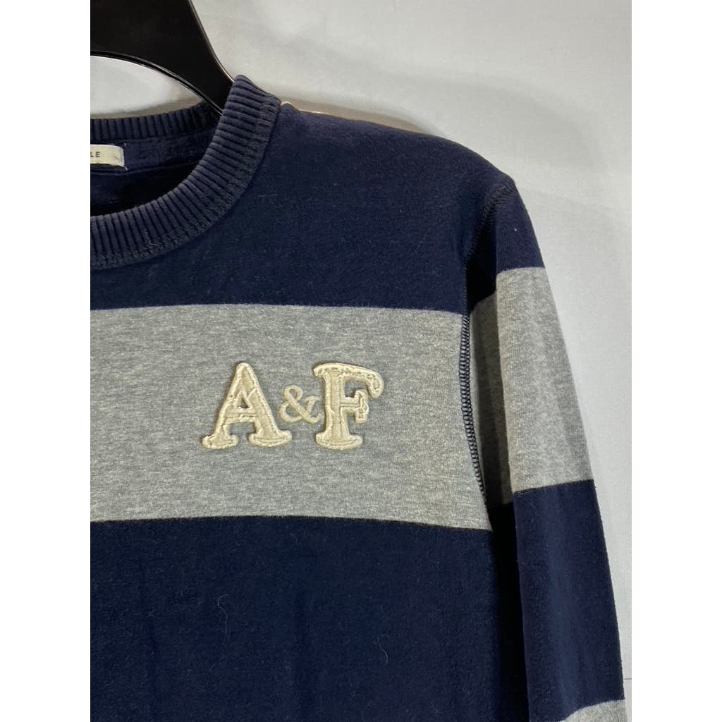 ABERCROMBIE & FITCH Men's Navy/Grey Crewneck Pullover Muscle Sweater SZ L