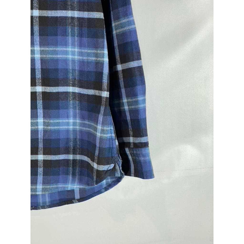 JACHS Men's Blue Plaid Heritage Flannel Button-Up Long Sleeve Shirt SZ L