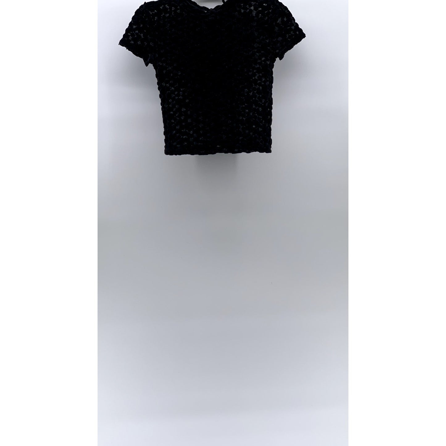 ZARA W&B Women's Black Mesh Textured Mock-Neck Short Sleeve Cropped Top SZ S
