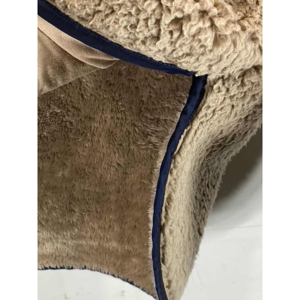 ABERCROMBIE & FITCH Women's Tan/Navy Faux Sherpa Quarter-Zip Sweater SZ S